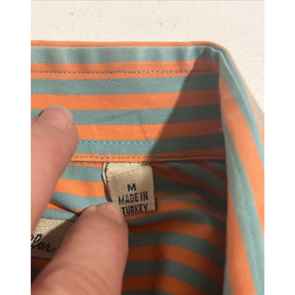 Peter Millar Men's Orange Green Striped Button Up Cotton M Business Casual - Picture 7 of 12